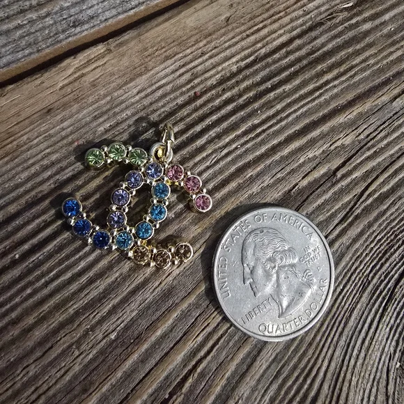 Euc chanel charm pull multi colored gems cc - Picture 3 of 4